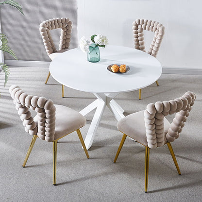 HouseOfZazla chair set with iron tube legs and beige cushions around white table, 4 chairs on Tampa Home & Garden Store
