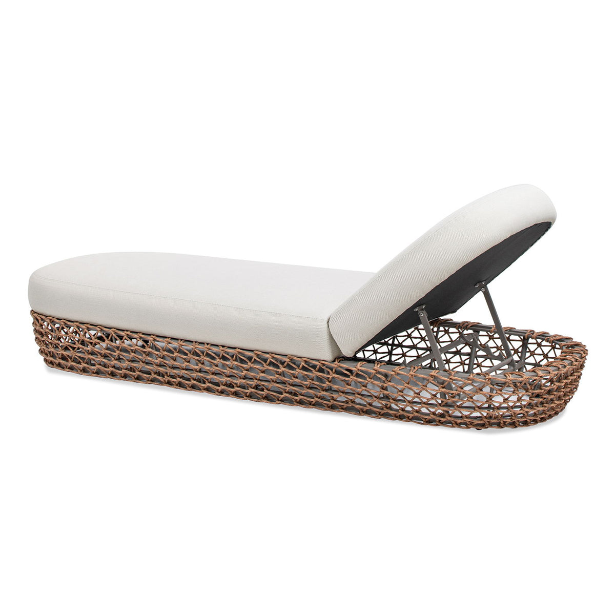 Patio chaise lounge with adjustable backrest, beige cushion, wicker base HouseOfZazla on Tampa Home & Garden Store