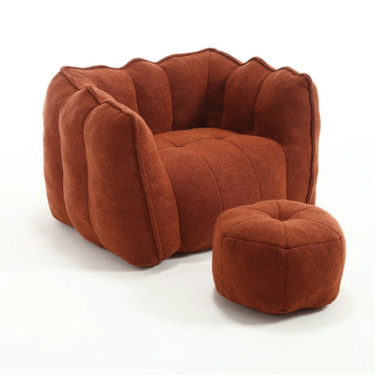 Soft bean bag chair with high resilient foam in rust textured fabric with matching ottoman on Tampa Home & Garden Store