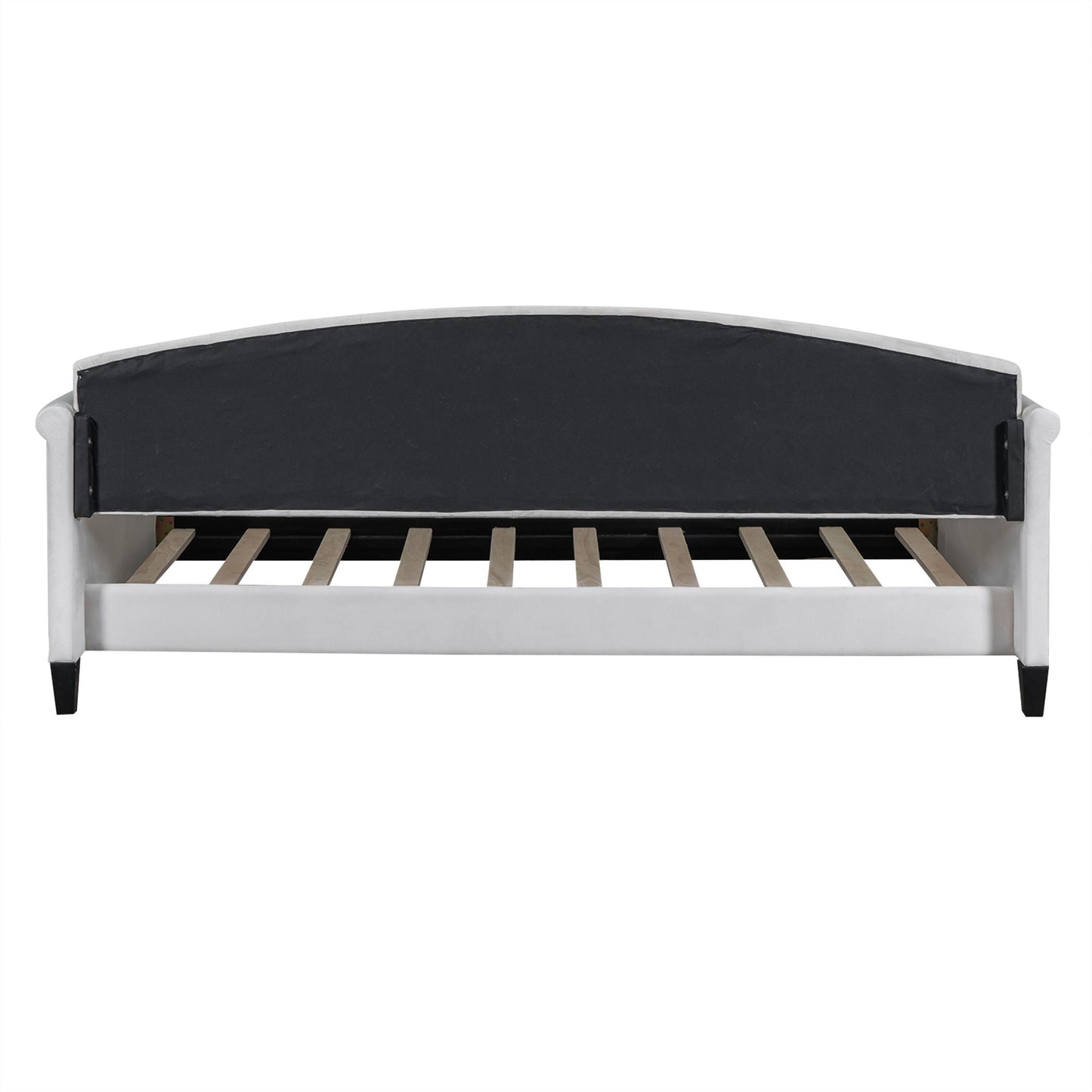 Modern Tufted Button Daybed by HouseOfZazla, black back panel on white frame with wood slat base on Tampa Home & Garden Store
