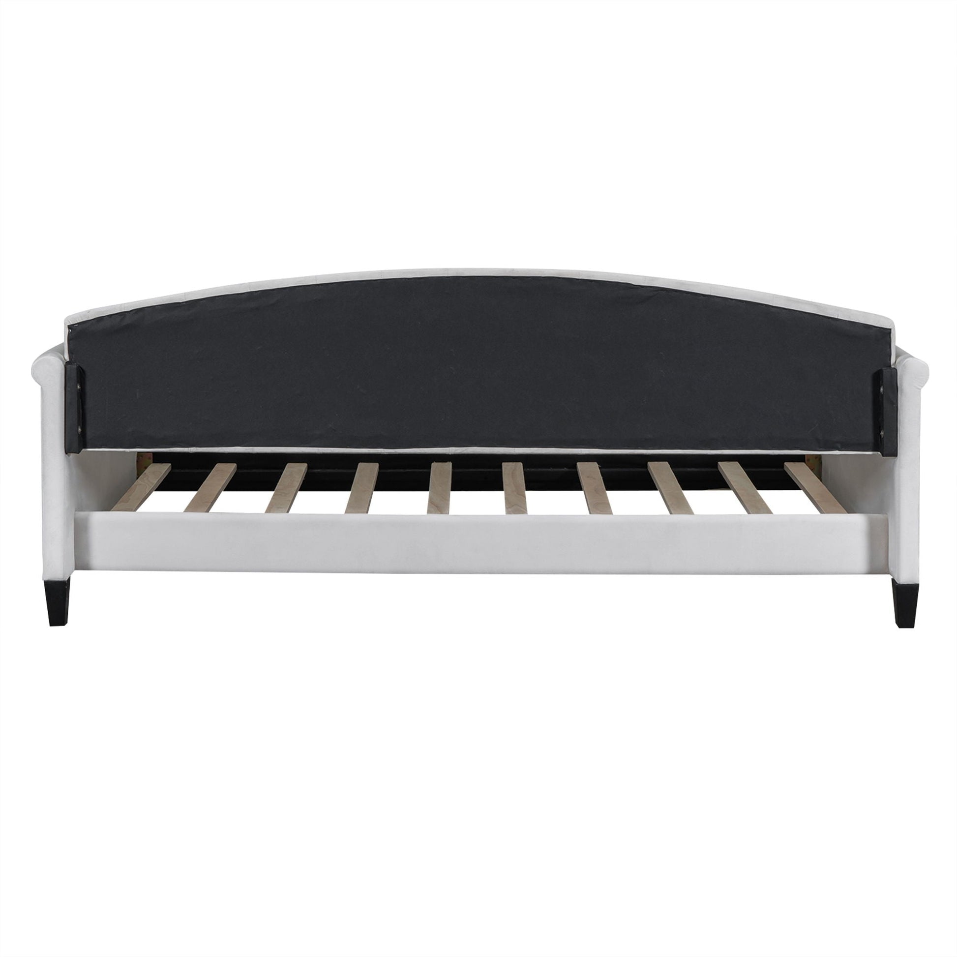Modern Tufted Button Daybed by HouseOfZazla, black back panel on white frame with wood slat base on Tampa Home & Garden Store