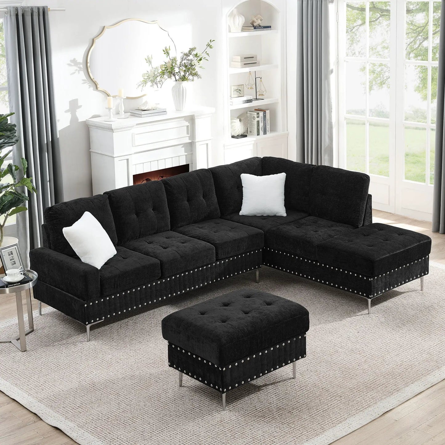 L Shaped Sofa with Chaise and Storage Ottoman