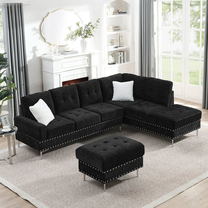 L Shaped Sofa with Chaise and Storage Ottoman