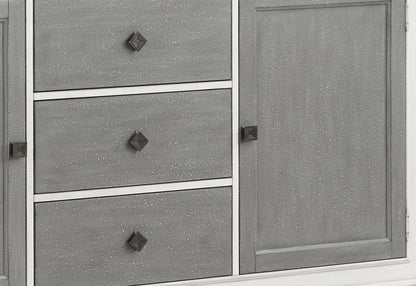 Katia server cabinet in gray and white speckled finish with square black knobs HouseOfZazla on Tampa Home & Garden Store
