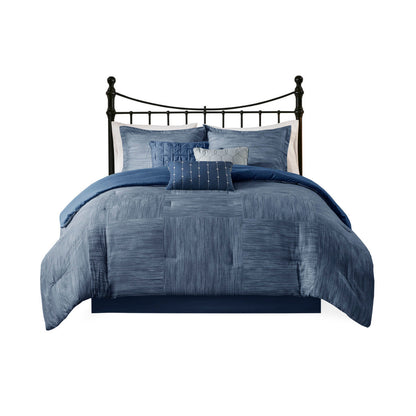 Navy Printed Seersucker Comforter and Sheet Set