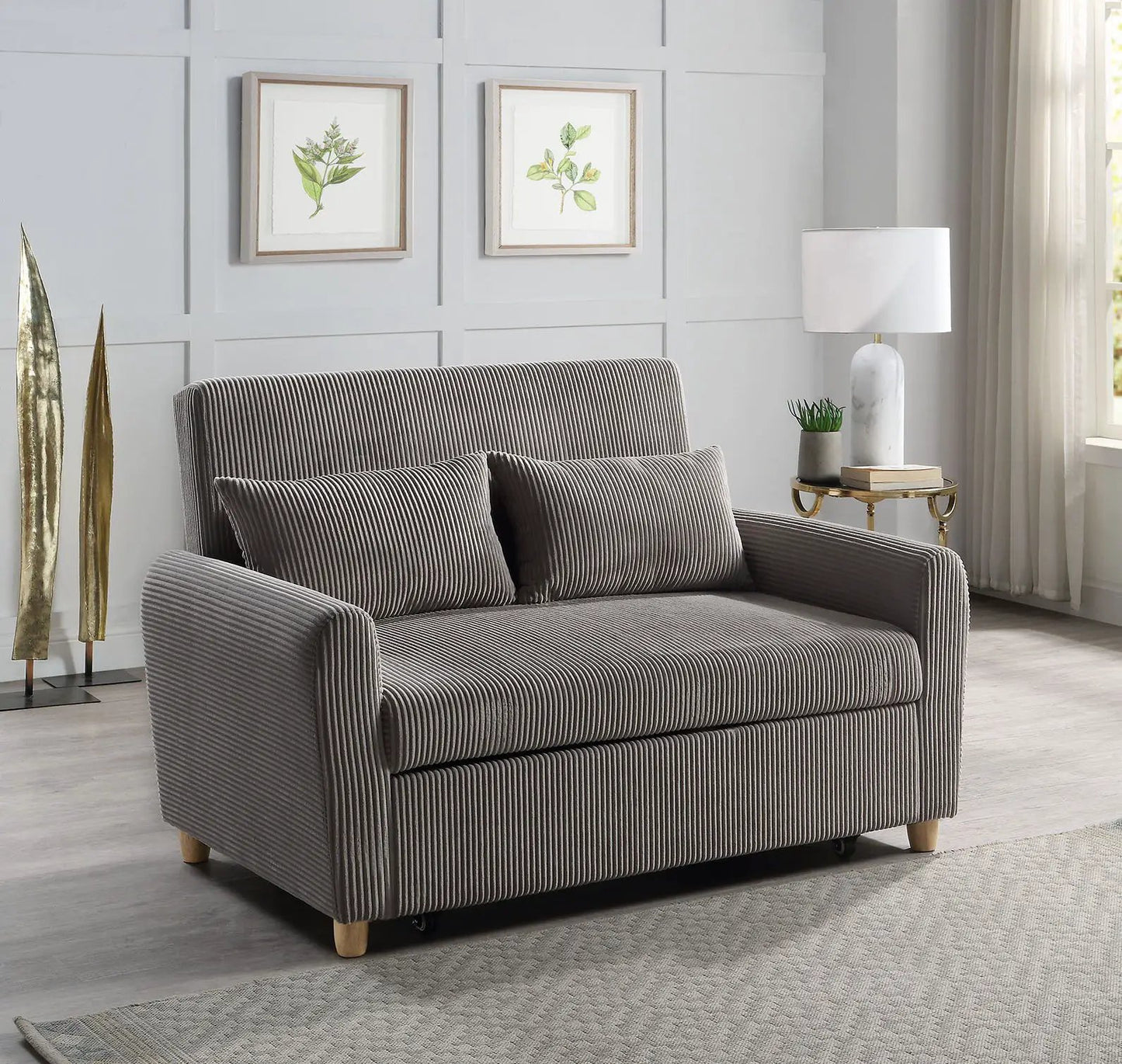 Justine convertible sleeper loveseat brown striped fabric by Unique Piece Furniture on Tampa Home & Garden Store
