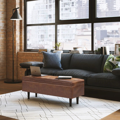 Shay square storage ottoman coffee table brown leather mid-century by Unique Piece Furniture on Tampa Home & Garden Store