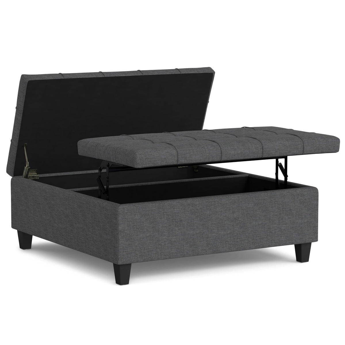 Harrison Tufted Lift Top Storage Ottoman, grey fabric, interior storage by HouseOfZazla on Tampa Home & Garden Store