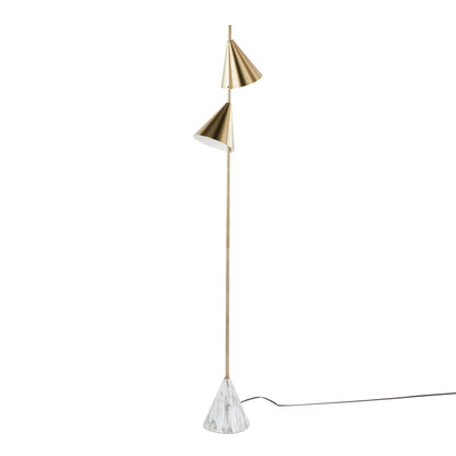 Floor lamp Cone by HouseOfZazla with twin brass cone shades on a gold stem and marble cone base on Tampa Home & Garden Store