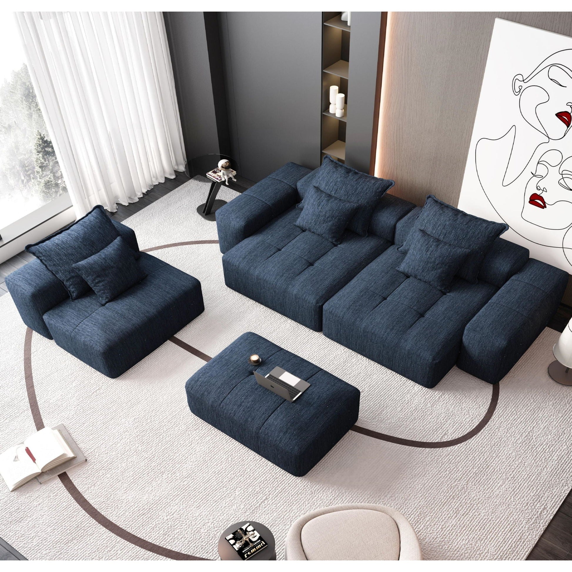 Modern Oversized DIY Modular Sectional Sofa with Pillows in blue fabric by HouseOfZazla on Tampa Home & Garden Store