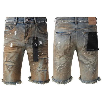 Washed light denim shorts by FLIPSTYLEZLLC, distressed paint splatters and frayed hems, 2 pcs on Tampa Home & Garden Store