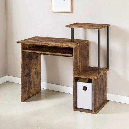 Lyphre computer desk weathered oak with black metal legs and upper shelf on Tampa Home & Garden Store