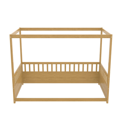 Twin Size Canopy Bed Frame with Guardrails in natural wood by HouseOfZazla on Tampa Home & Garden Store
