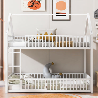 Metal House Bunk Bed With Fence And Door white metal bunk bed by HouseOfZazla with ladder on Tampa Home & Garden Store