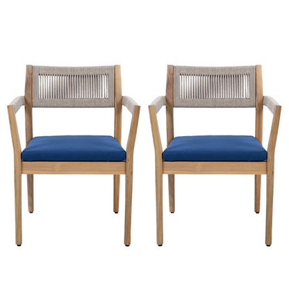 Set Of Two Braided Acacia Outdoor Dining Chairs