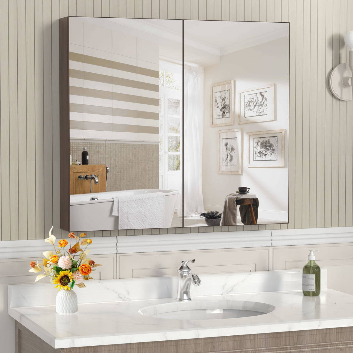 Metal medicine cabinet with adjustable shelves and mirrored doors silver by HouseOfZazla on Tampa Home & Garden Store