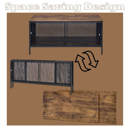 Winam coffee table antique oak top with black metal frame and mesh cabinet by HouseOfZazla on Tampa Home & Garden Store