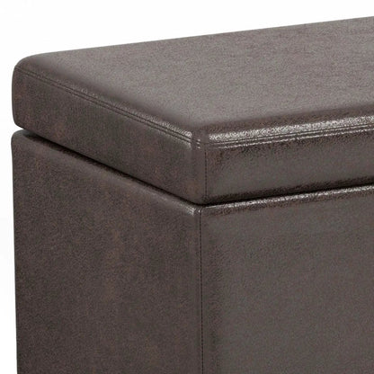 Avalon multifunctional storage ottoman bench in brown leatherette with stitched edges on Tampa Home & Garden Store