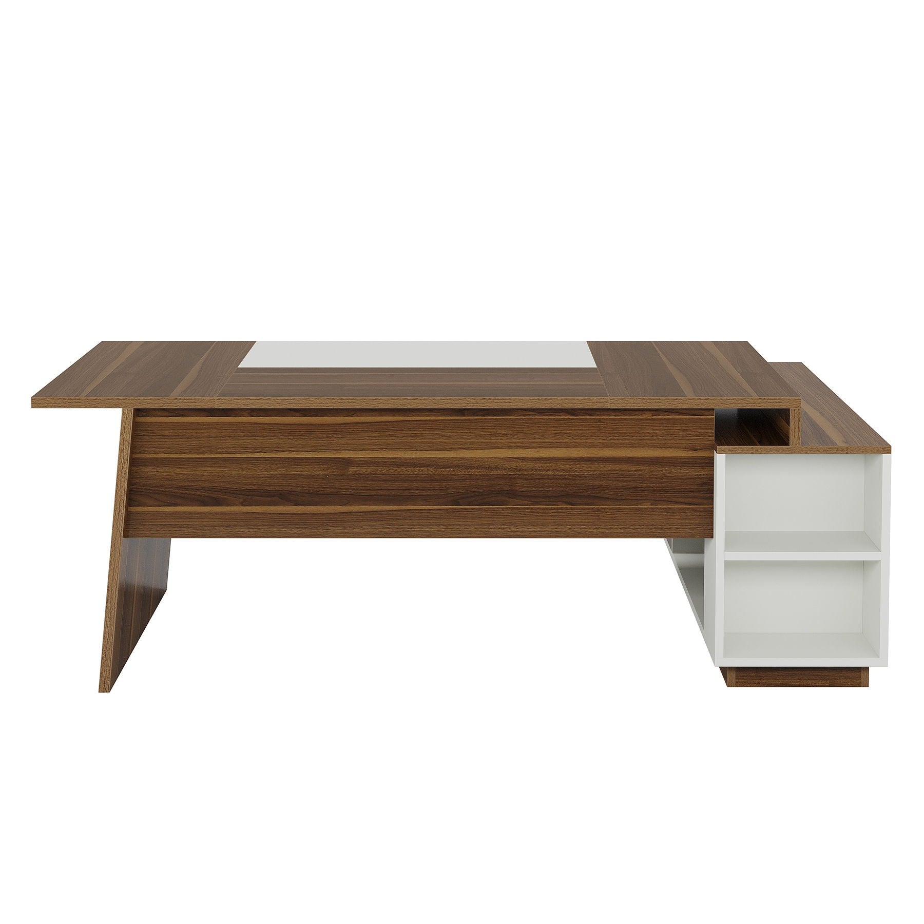 L-Shaped executive desk with walnut finish and white storage cabinet by HouseOfZazla on Tampa Home & Garden Store