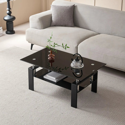 Tempered Glass Table With Storage For Living Room