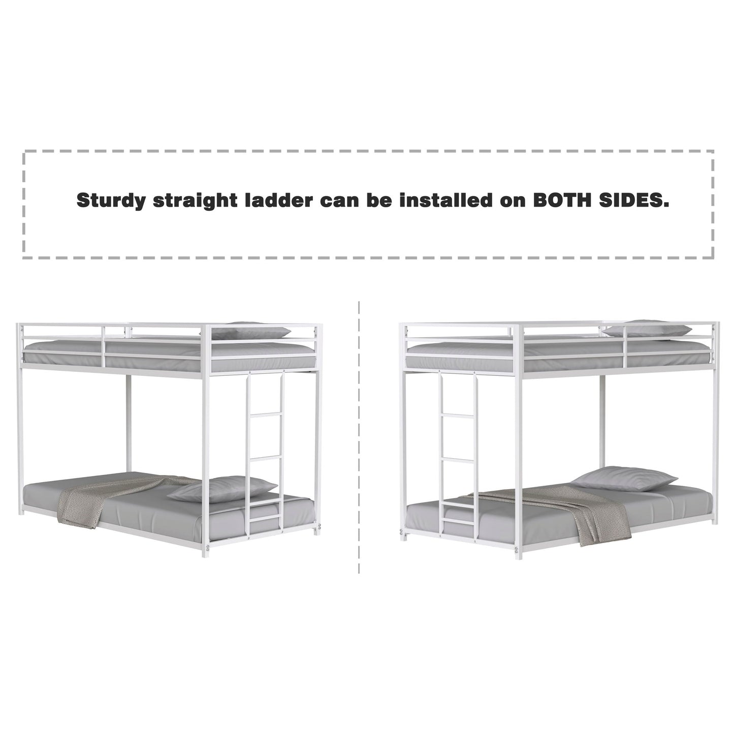 Adam metal bunk beds by HouseOfZazla, white steel frame twin-over-twin with ladders, pair on Tampa Home & Garden Store