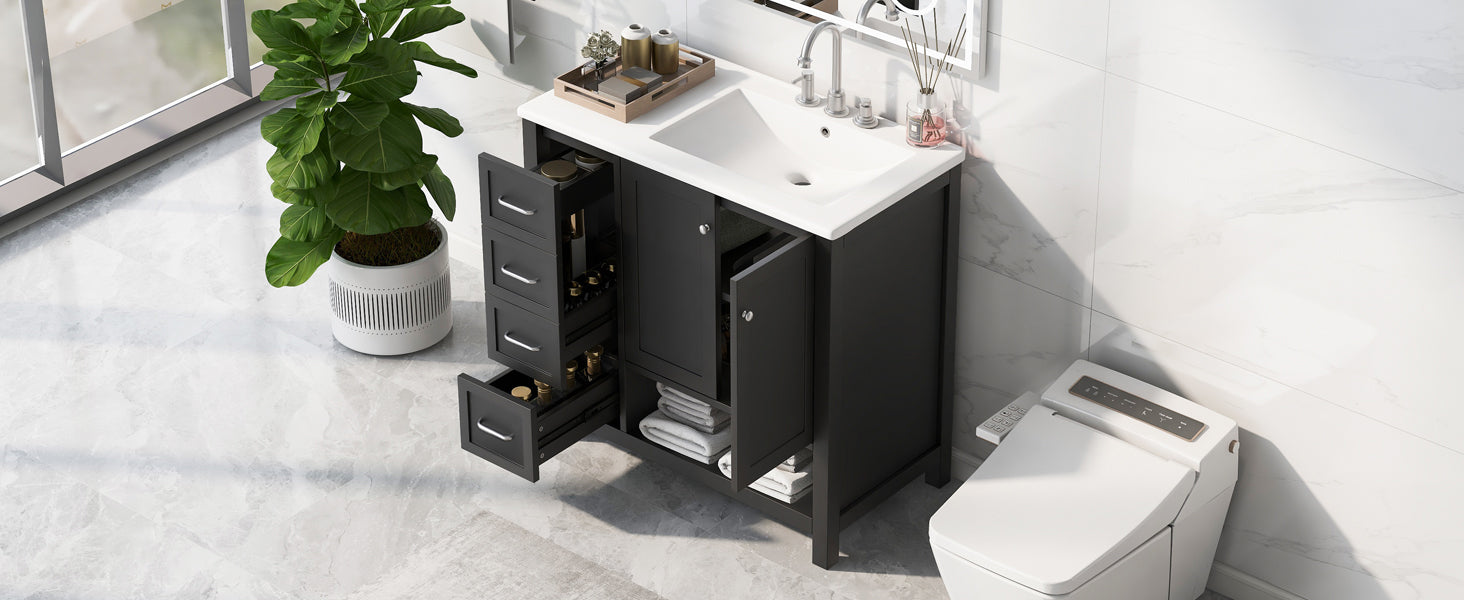 36-inch bathroom vanity with sink top in dark espresso, countertop, 4-drawer chest and doors on Tampa Home & Garden Store