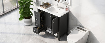 36-inch bathroom vanity with sink top in dark espresso, countertop, 4-drawer chest and doors on Tampa Home & Garden Store