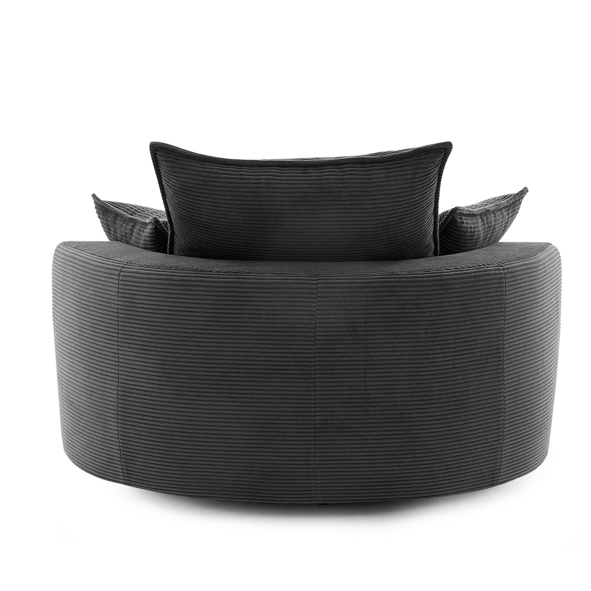 Swivel barrel chair with cushions and pillows in dark charcoal woven rattan, HouseOfZazla on Tampa Home & Garden Store