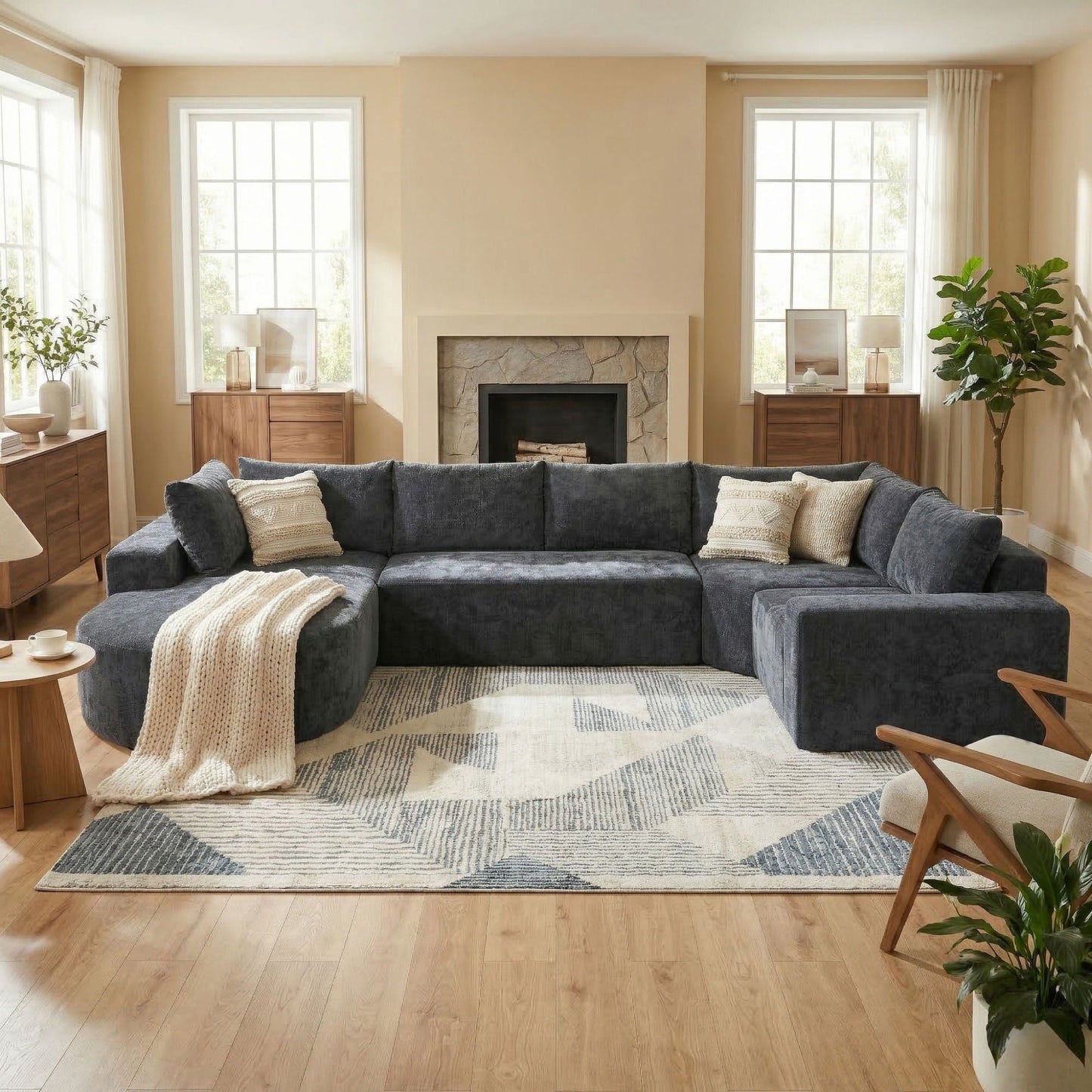 Modular Cloud Sectional Sofa Set by HouseOfZazla deep blue-gray upholstery, U-shaped seating on Tampa Home & Garden Store