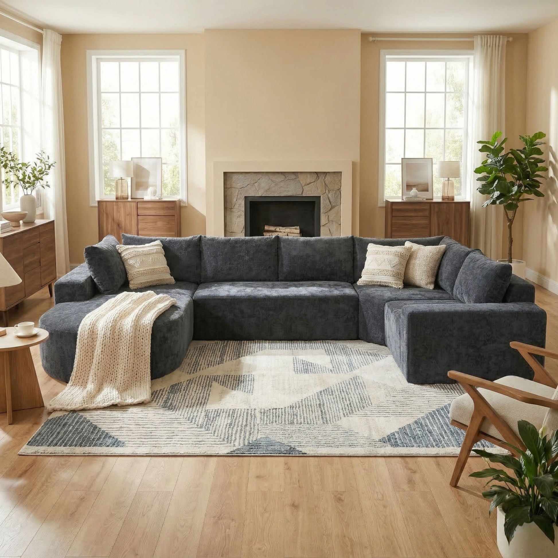 Modular Cloud Sectional Sofa Set by HouseOfZazla deep blue-gray upholstery, U-shaped seating on Tampa Home & Garden Store