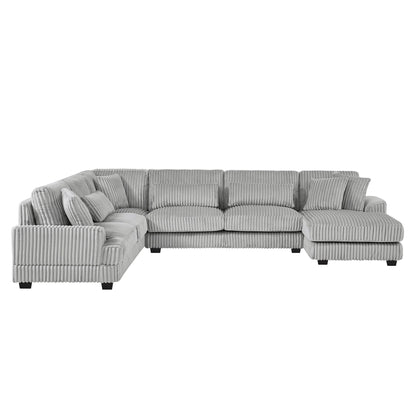 U-shaped sectional sofa with chaise lounge in gray corduroy, oversized living room sofa on Tampa Home & Garden Store