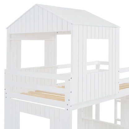 Loft Bunk Bed with Playhouse in white farmhouse wood, with ladder and guardrails on Tampa Home & Garden Store