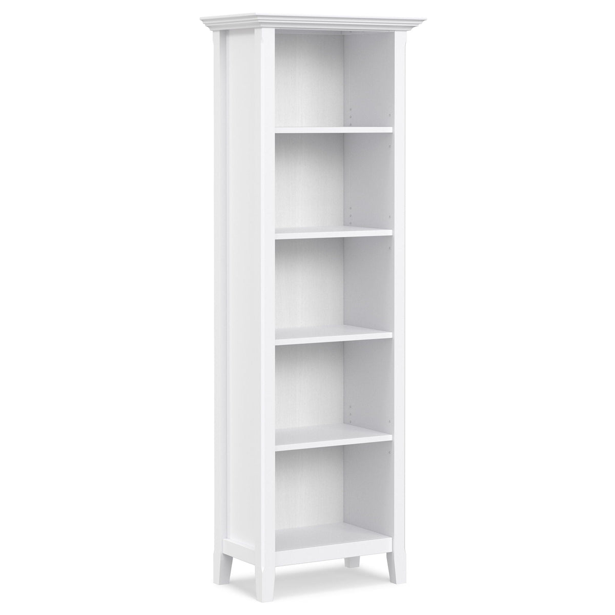 Amherst Wooden Bookcase with Adjustable Shelves, white finish, tall cabinet with crown molding on Tampa Home & Garden Store