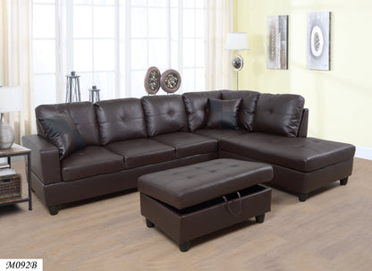3 Pc Sectional Sofa Set Brown Faux Leather Left-Facing Chaise HouseOfZazla sofa on Tampa Home & Garden Store