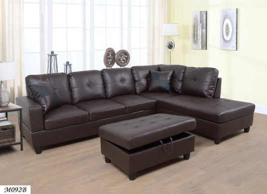3 Pc Sectional Sofa Set Brown Faux Leather Left-Facing Chaise HouseOfZazla sofa on Tampa Home & Garden Store