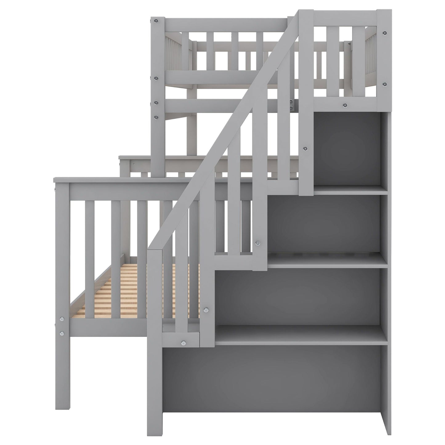 Bunk Bed With Staircase in gray wood finish by HouseOfZazla on Tampa Home & Garden Store