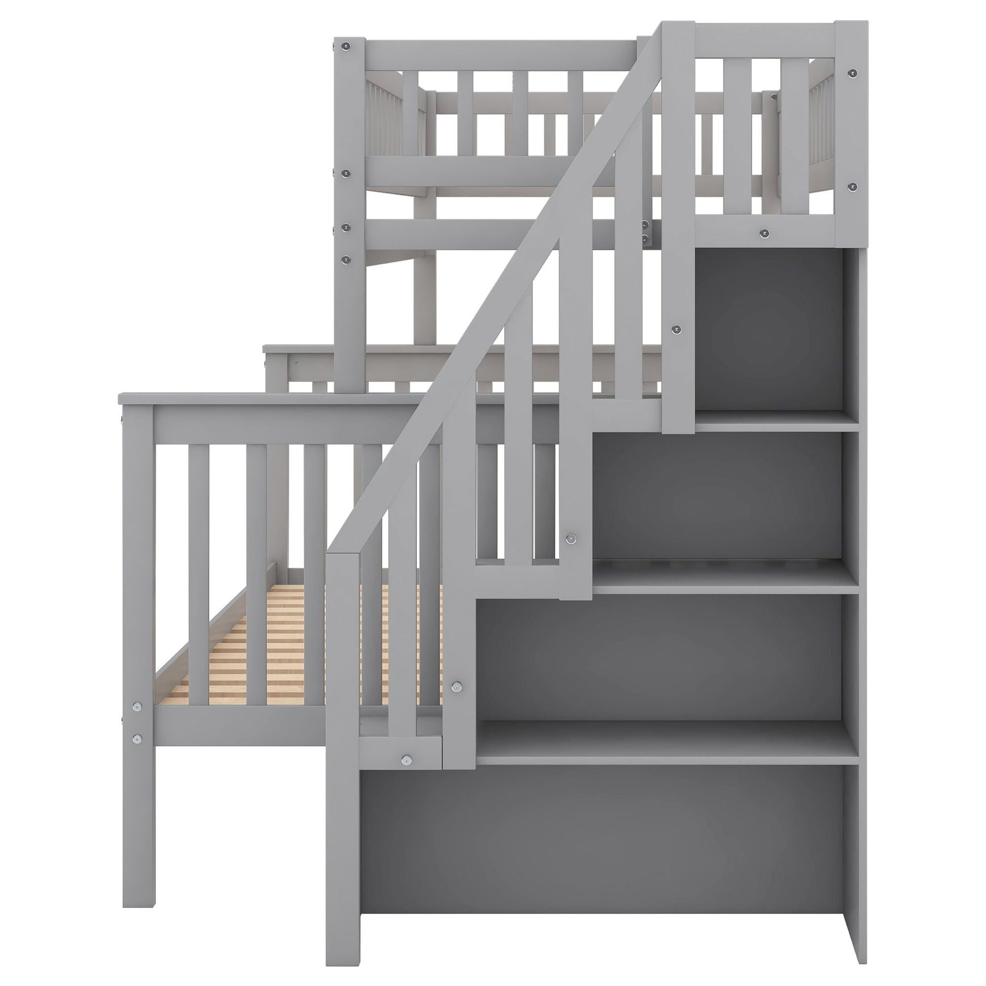 Bunk Bed With Staircase in gray wood finish by HouseOfZazla on Tampa Home & Garden Store