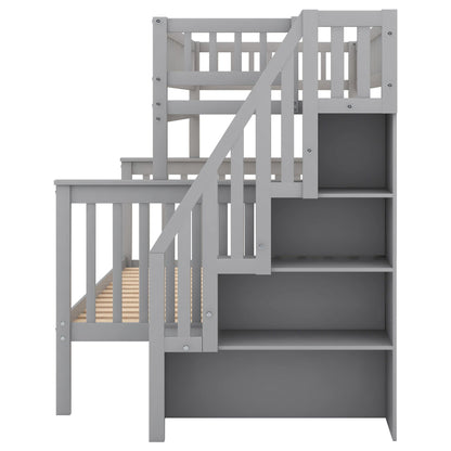 Bunk Bed With Staircase in gray wood finish by HouseOfZazla on Tampa Home & Garden Store