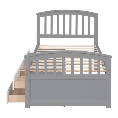 Platform storage bed solid wood gray with 6 under-bed drawers and slatted frame on Tampa Home & Garden Store