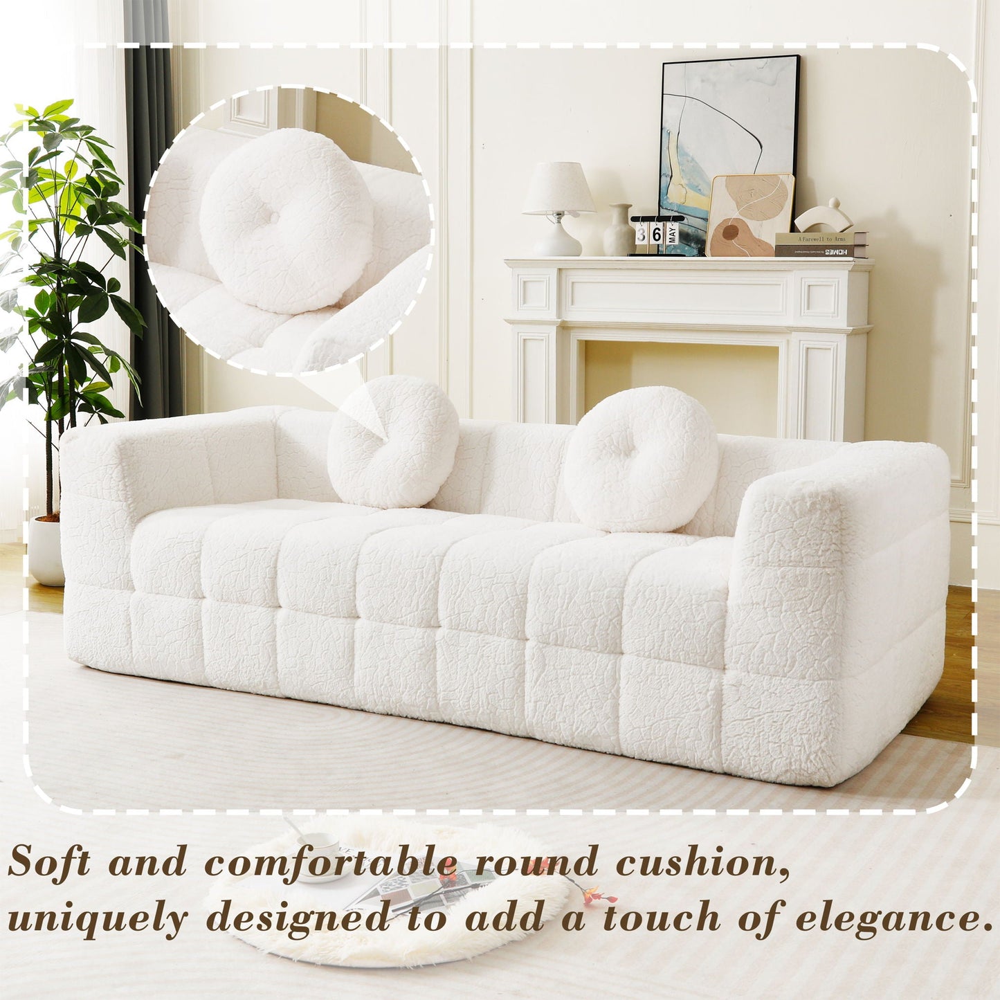 Boneless 3 Seater Sofa and Throw Pillows Beige
