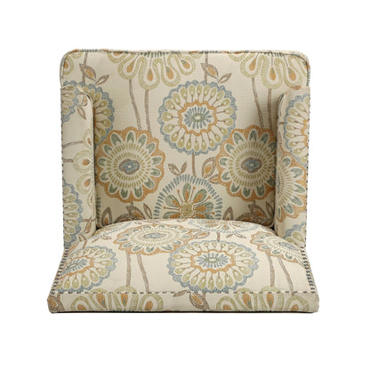 Accent chair beige floral upholstery in multicolor pattern with nailhead trim on Tampa Home & Garden Store