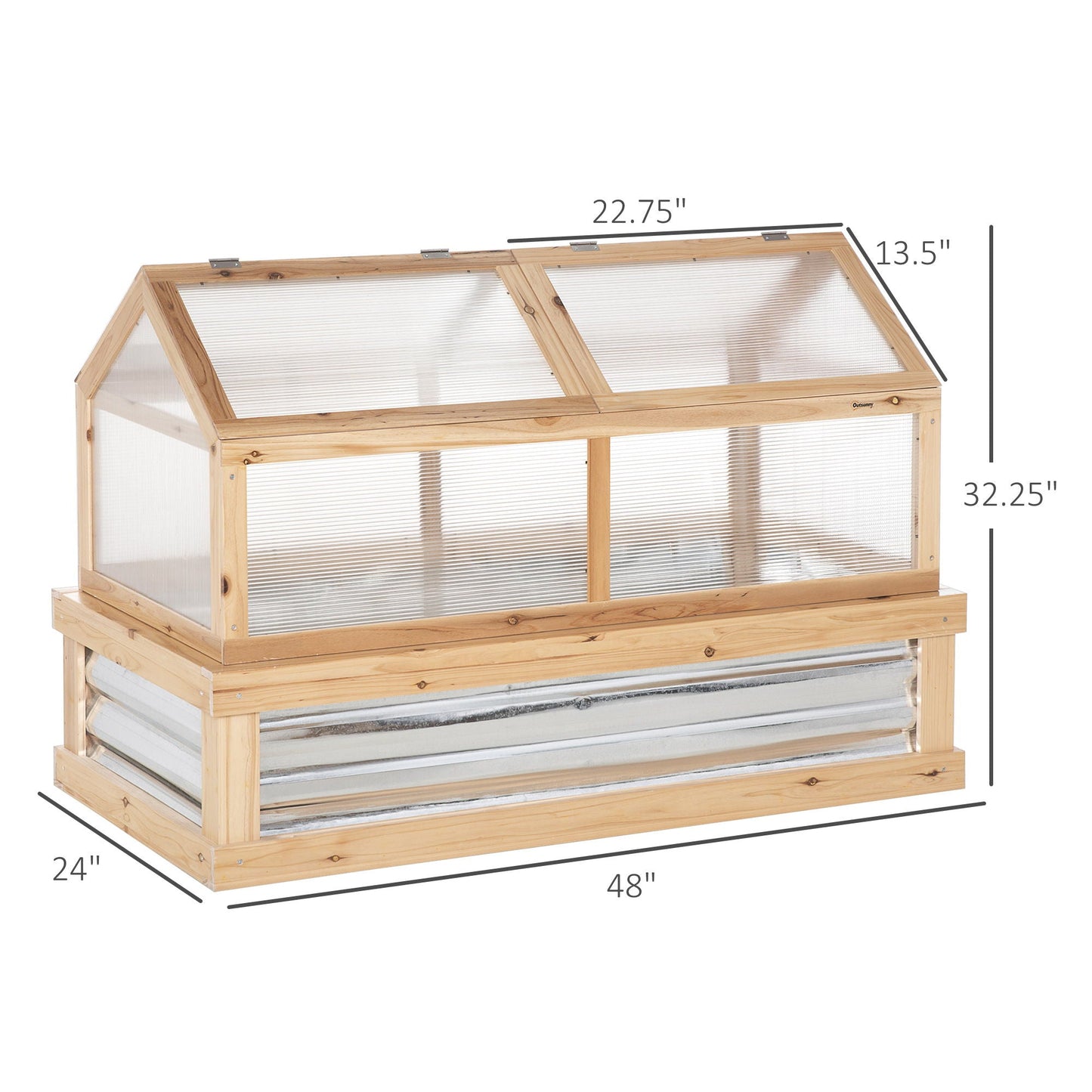 Raised wooden garden bed with polycarbonate greenhouse, natural finish, 48x24x32 Outsunny on Tampa Home & Garden Store