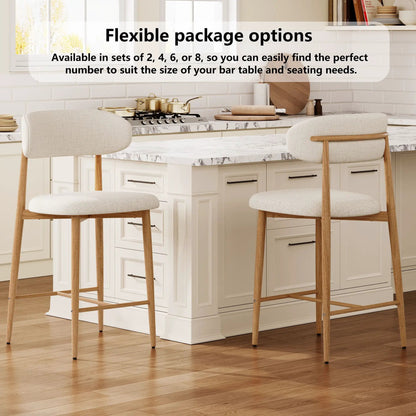 Beige upholstered counter-height bar stools for kitchen island, set of 2 with light wood legs on Tampa Home & Garden Store