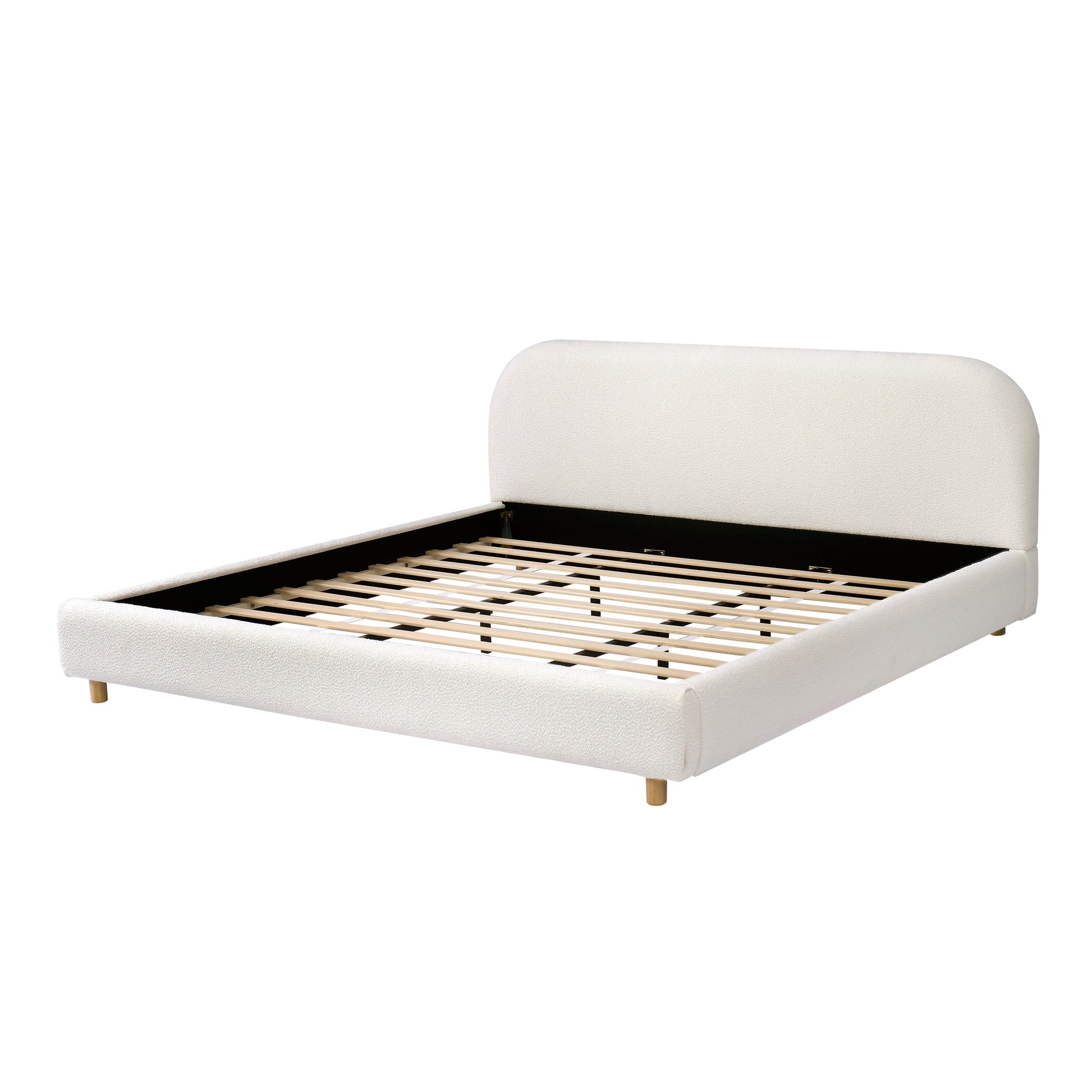 HouseOfZazla California King Upholstered Bed in ivory boucle with curved headboard and legs on Tampa Home & Garden Store