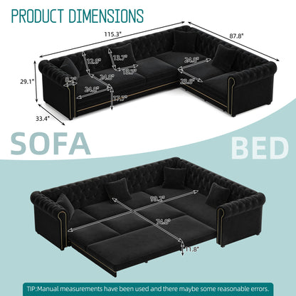 Chesterfield L Shaped Sofa and Black Velvet Bed