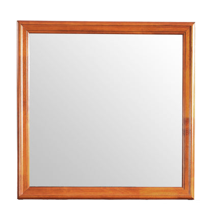Traditional wall mirror with warm wood frame and classic design on Tampa Home & Garden Store