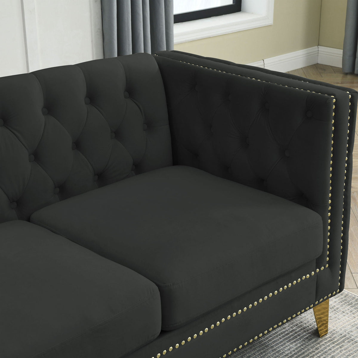 Modern Button Tufted Sofa With Nailhead Trim