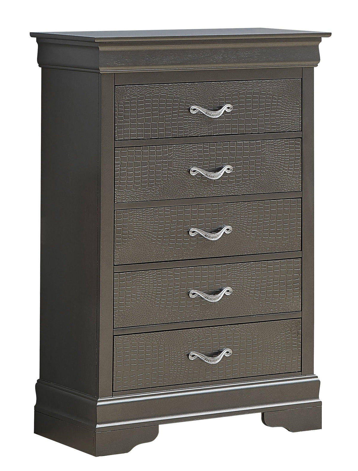 Black metal chest with crocodile-textured fronts and chrome pulls 5-drawer by HouseOfZazla on Tampa Home & Garden Store