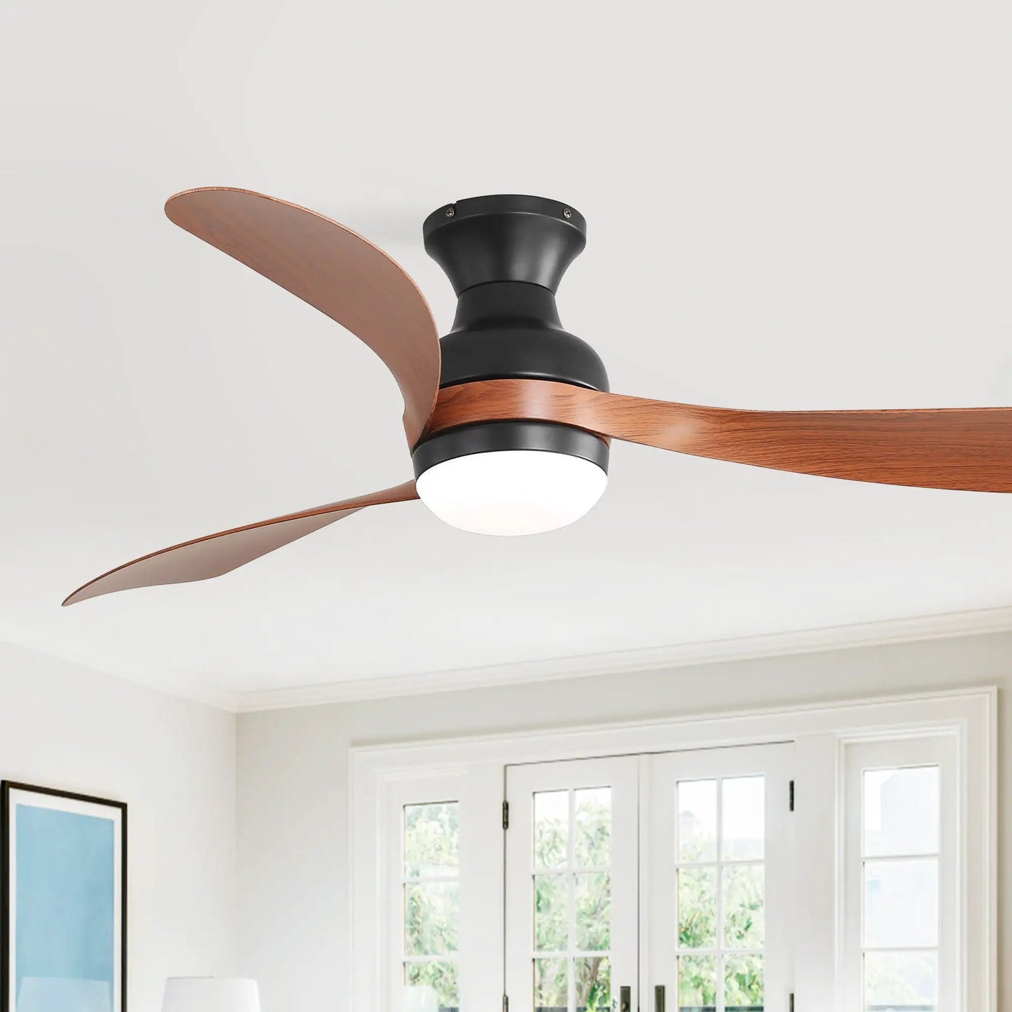 Ceiling Fan With Remote LED Light 3 Blades Black