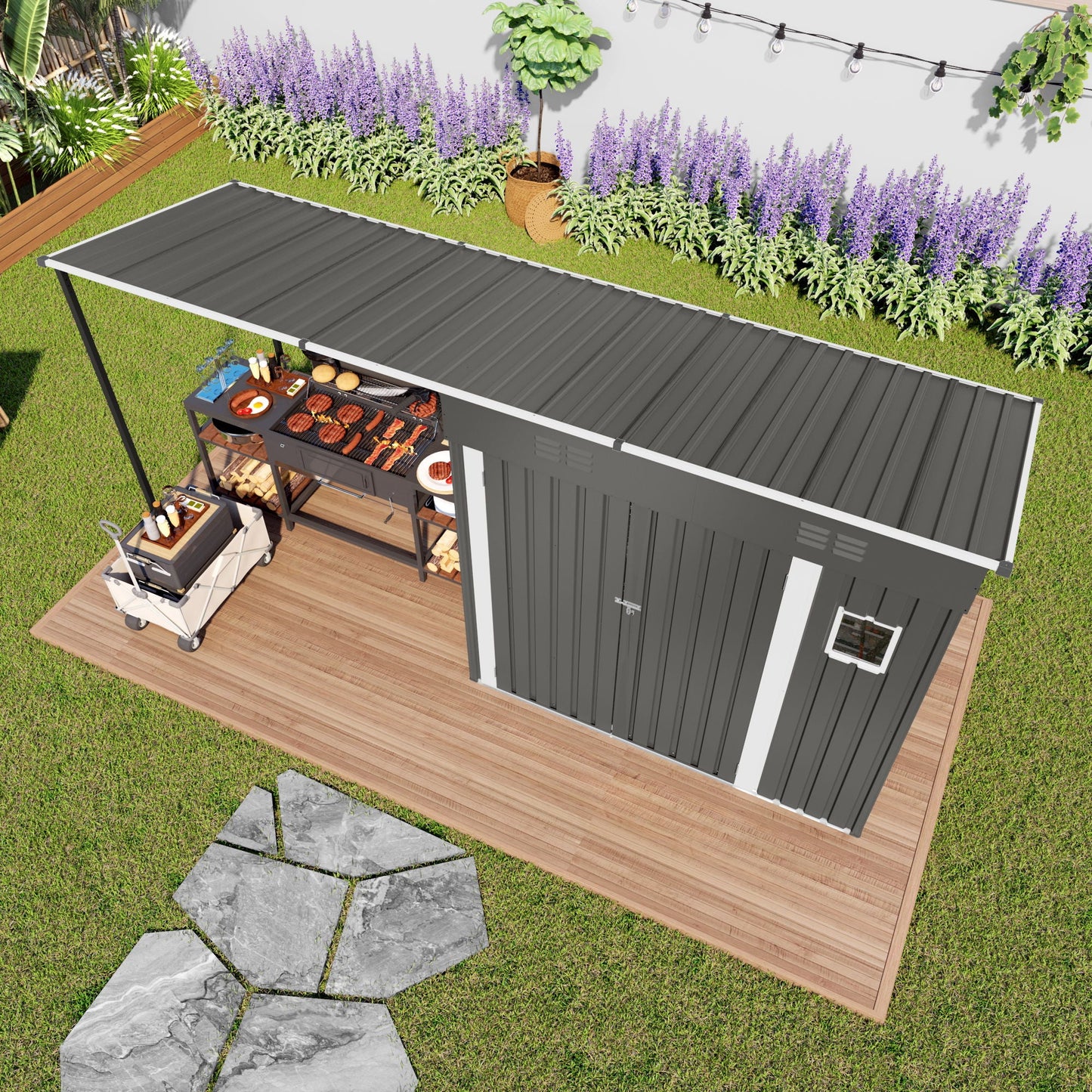 Heavy Gray Storage Shed and the Pergola Combo